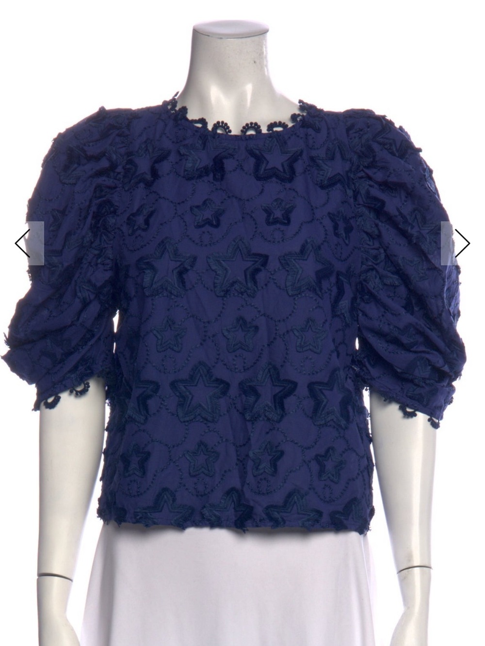 FARM Rio Navy Star Appliqué Puff Sleeve Blouse NWOT